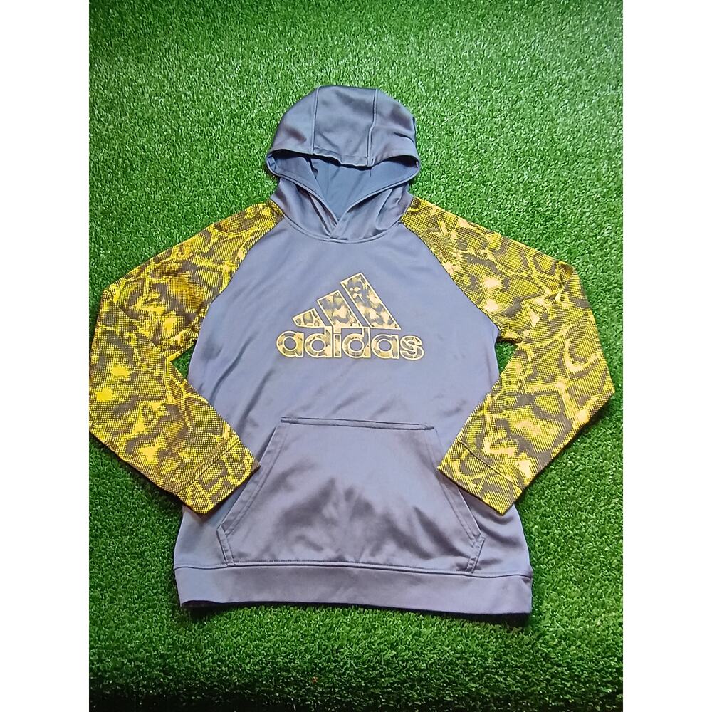 Adidas Boys' Gray Hoodie with Gold Patterned Sleeves lg